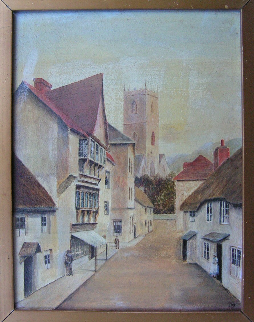 Oil painting - (Anzac Street and St. Saviour's church, Dartmouth)